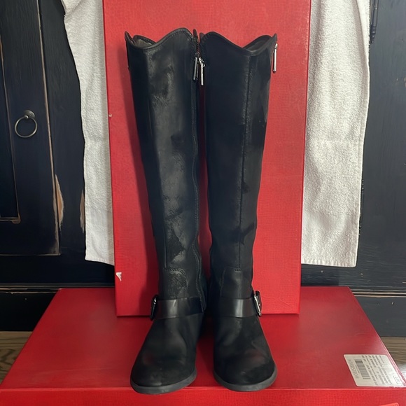 Donald J Pliner Dela Harness Riding Boots / Black Suede Size 6 - Picture 2 of 9